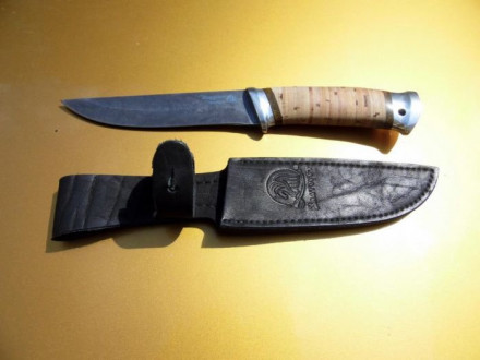 Охотничий нож Риф (дамаск, рукоять - наборная береста, алюминий)